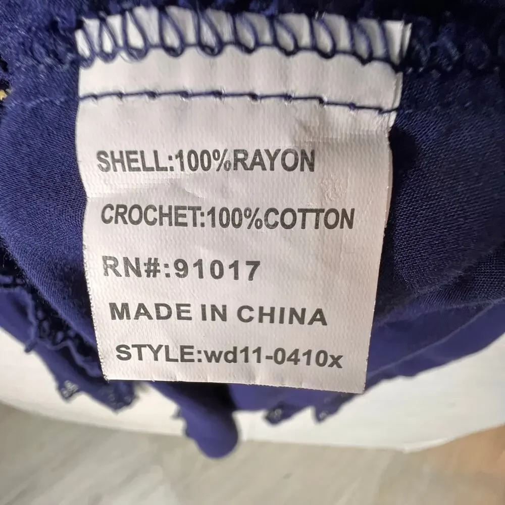 Solitaire Blouse Womens Size 2X Navy Blue Pintuck Button Down Embroidery Boho - Picture 13 of 15